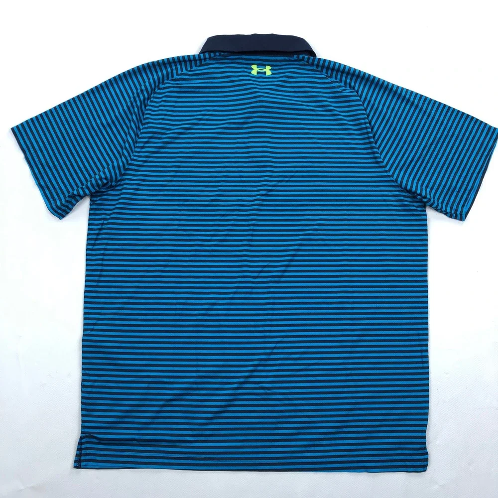 Under Armour Mens Iso-Chill Polo Shirt Blue Black Striped Golf Large 1377296 - Picture 9 of 11